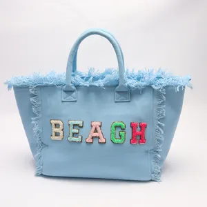 Bolsos de compras grandes para mujer, bolsa de lona con flecos para playa, bolso de mano para vacaciones en la playa, bandolera con borlas