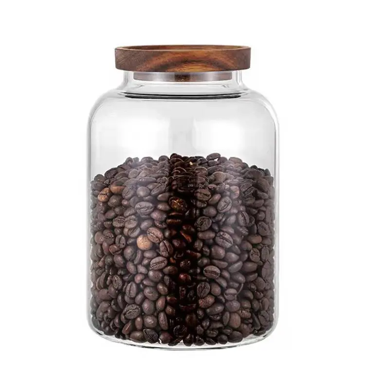 Kitchen Glass Canisters Wide Mouth Big Glass Food Storage Jar Containers With Acacia Wood Lid