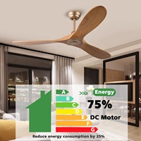 Ventilateur de plafond en bois de 52 pouces sans lumière, moteur DC, contrôle intelligent par application Tuya, garantie, pour salle à manger, bar, chambre, salon, ventilateur de plafond doré