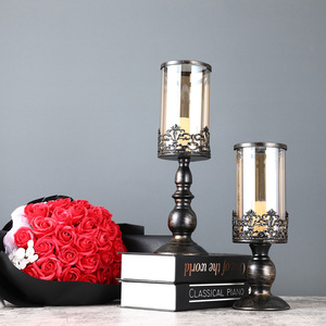 Vintage Glass Candle Holders đèn lồng và lọ cho nến đám cưới màu đen hiện đại Chân nến - Product Image 6