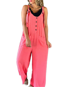 Combinaison sans manches boutonnée devant à jambes larges pour femme tendance - Product Image 1