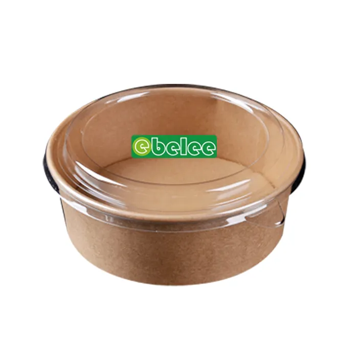 Ebelee Biodegradable Food Grade Disposable Kraft Salad Paper Bowl with PET Lid salad bowl wholesale round paper bowl