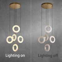 Moderne Simple Nordic Light Luxe Villa Escalier Escalier Restaurant Albâtre Naturel Longue Ligne Suspendu Cercle Lustre