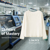 Pull en cachemire 100% à fleurs 3D pour femmes, col rond, automne, blanc rose, OEM personnalisé, 10 pièces