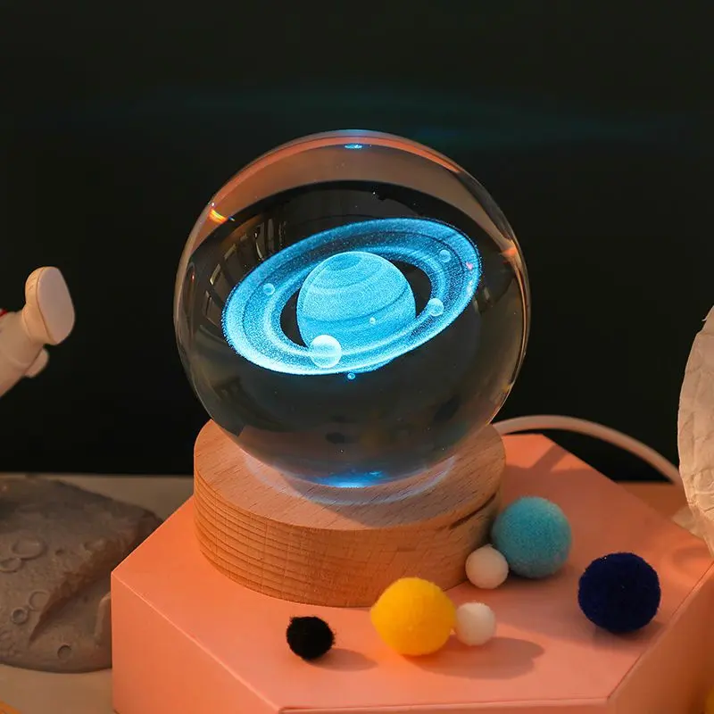 customize diy 3D Art Crystal Ball Night Lamp Luminous Crystal Ball Decoration Solar System Led Night Lights Desktop Home Decor