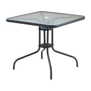 Tavolino Rotondo da Giardino con <span class=keywords><strong>Vetro</strong></span> Effetto Onda, Struttura in Metallo e Ferro, Tavolo da Esterno - Product Image 5