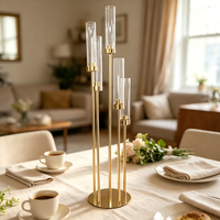 Centres de table de mariage, grands candélabres de sol à 5 bras, porte-bougie doré avec abat-jour pour mariage