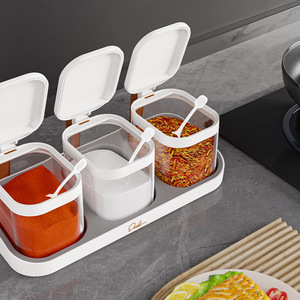 Wall Mounted Spice Jar Set With Lid And Spoon Moisture Proof Kitchen Storage For Salt Pepper And Condiments - Product Image 2
