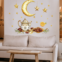 Sticker mural décoratif auto-adhésif pour salon et cantine, motif lune et étoiles, idéal pour les fêtes et la décoration.
