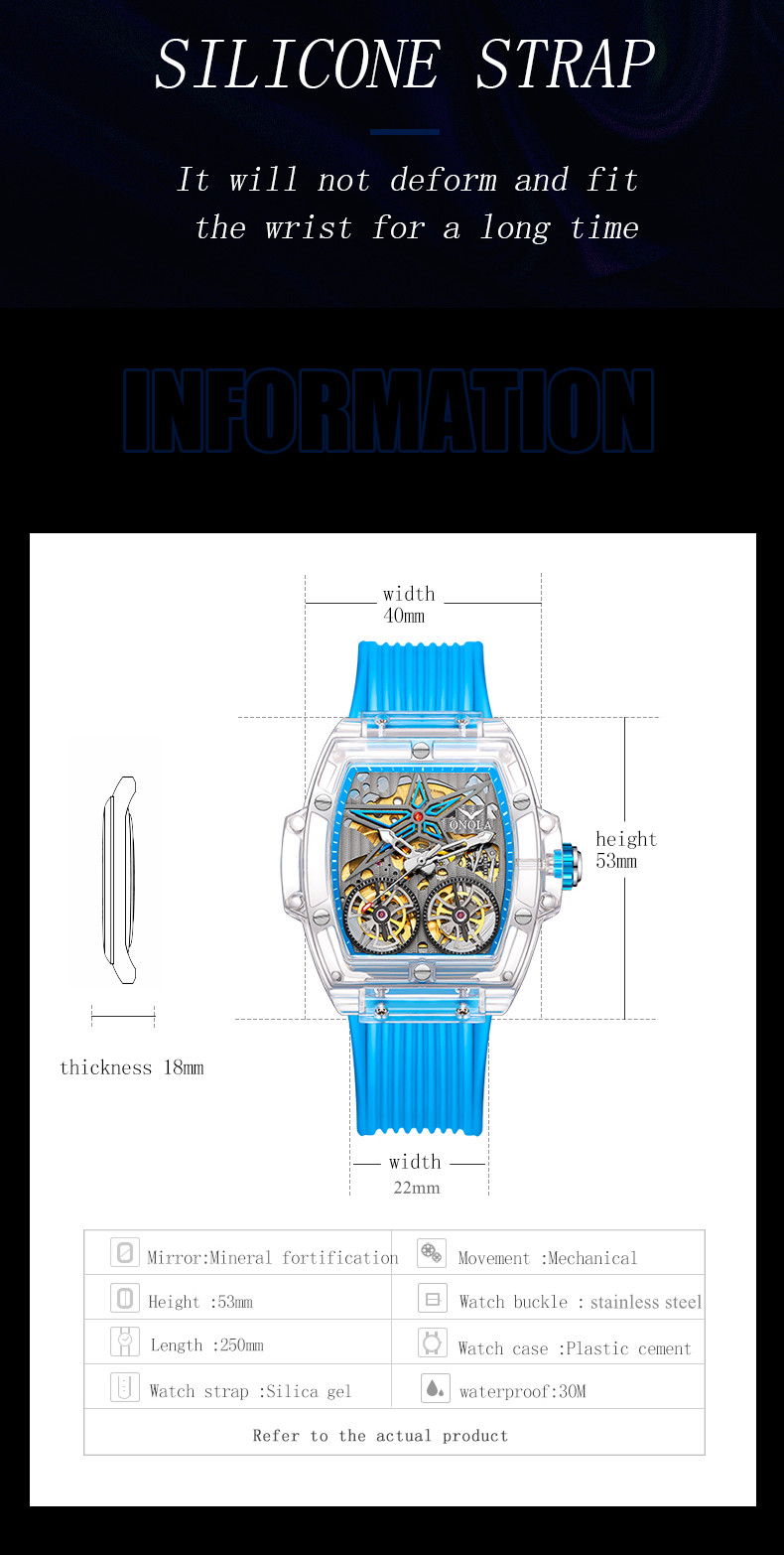 ONOLA 6828 Luxury Men's Automatic Tourbillon Wristwatch - 3ATM