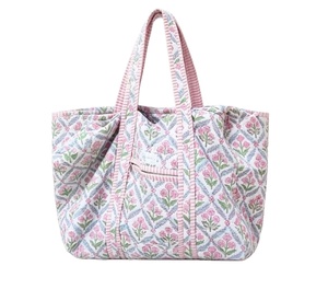 Sac fourre-tout matelassé en toile à motif floral vintage, grande capacité, imprimé vert, pour la plage et les voyages, avec logo personnalisé - Product Image 1