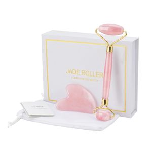 Rouleau de massage facial en pierre naturelle obsidienne néphrite avec logo personnalisé, ensemble de rouleaux de massage en opale rose et Gua Sha - Product Image 1