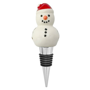 Ceramic Snowman Bottle Stopper Aluminum Alloy Wine Stopper Christmas Red Wine Champagne Stopper With Cork Base - Product Image 2