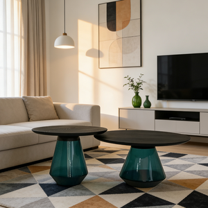 Juego de Mesa de Centro de Vidrio Moderno de Lujo, Estilo Nórdico, Tapa Redonda de Madera, Muebles de Sala de Estar, Mesa de Té Minimalista para Apartamento - Product Image 5