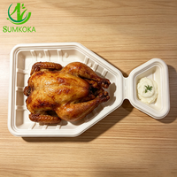 SUMKOKA 284mm Barquette jetable biodégradable sans PFAS en bagasse de canne à sucre pour poulet rôti, emballage alimentaire à emporter