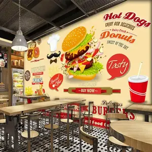 ورق حائط للمطعم بتصميم قابل للتخصيص ورق حائط للمطعم ، ورق حائط لمتاجر البيتزا والهمبرغر للبيع