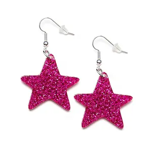 Boucles d'oreilles pendantes en acrylique en forme d'étoile rose scintillante découpées au laser à la mode pour la fête