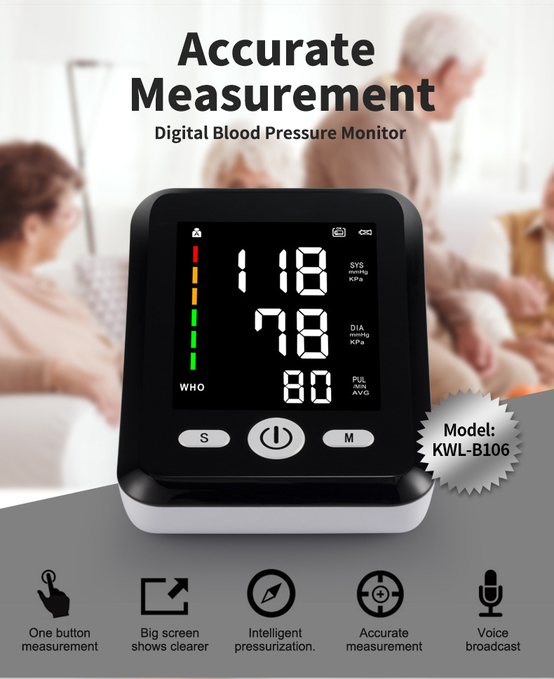 Portable Electronic Blood Pressure Monitor  USB Rechargeable LED