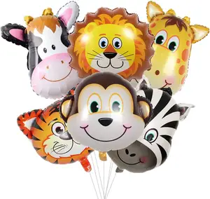 Jungla Safari animales cabeza globos de papel de aluminio Tigre caballo jirafa León vaca mono cerdo globos Kit para la vida silvestre tema decoración de la fiesta