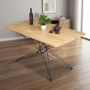 Ensemble de table à manger rectangulaire 140x80cm, design moderne du milieu du siècle, cadre en bois de noyer, plateau en bois d'hévéa, pieds en fer, stable, assemblé - Product Image 2