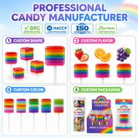 Sucette carrée arc-en-ciel en couches, bonbon dur aux fruits, OEM, marque privée, logo personnalisé, couleurs vives, cadeau de fête d'anniversaire pour enfants, sucré