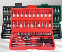 Kit de Douilles et Cliquet 1/4 Pouce de 46 Pièces avec Embouts Métriques, Outil de Réparation Automobile et Domicile en Mallette de Protection