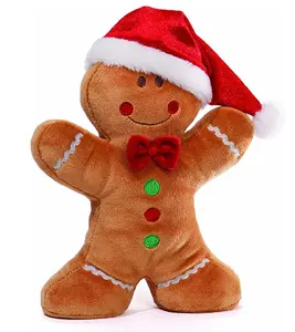 高品质毛绒圣诞姜饼人公仔玩具可爱毛绒姜饼人带圣诞帽毛绒圣诞礼物