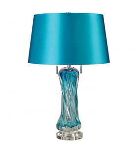 Lámpara de Mesa de Vidrio Sólido con Pantalla de Tela Azul para el Mercado de EE. UU., Reino Unido y Medio Oriente - Product Image 1