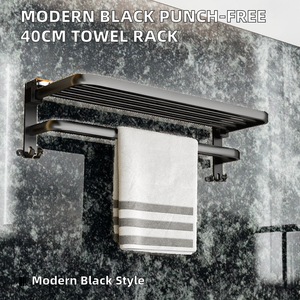 Black Bathroom Towel Rack <b>Set</b> Single Bar Marble Vanity Salon Shelf <b>Punch</b>-free Aluminium Modern 40CM - Product Image 2