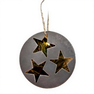Adornos Navideños Económicos, Adorno Colgante de Metal Rústico, Diseño de Estrella Redonda Cortada con Láser, Decoración Artesanal para Árbol de Navidad - Product Image 1