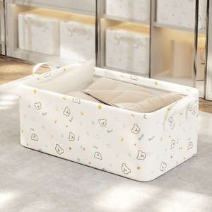 Clothes <b>Storage</b> Box Rectangle Foldable <b>Stackable</b> With Handles For <b>Wardrobe</b> Home Use Little Bear Pattern - Product Image 2