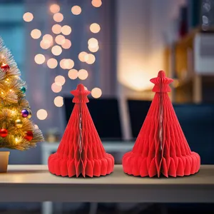 Trendy Festive 3D Paper Honeycomb Christmas Hat Centerpieces Eco-Crafted For Holiday Table Decor In Customizable Colors/Sizes