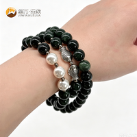Collier en perles de pierre noire Jiwan Lejia avec accents de perles, breloque tibétaine, fermoir poisson en argent, style ethnique pour hommes et femmes
