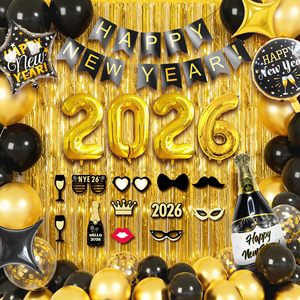 Decorazioni per Festa <span class=keywords><strong>di</strong></span> <span class=keywords><strong>Capodanno</strong></span> 2027, Striscione Oro Rosa e Nero 'Felice Anno Nuovo', <span class=keywords><strong>Stelle</strong></span> 4D, Foil, Lattice, Sfondo in Tessuto, Tenda, Kit in Plastica - Product Image 6