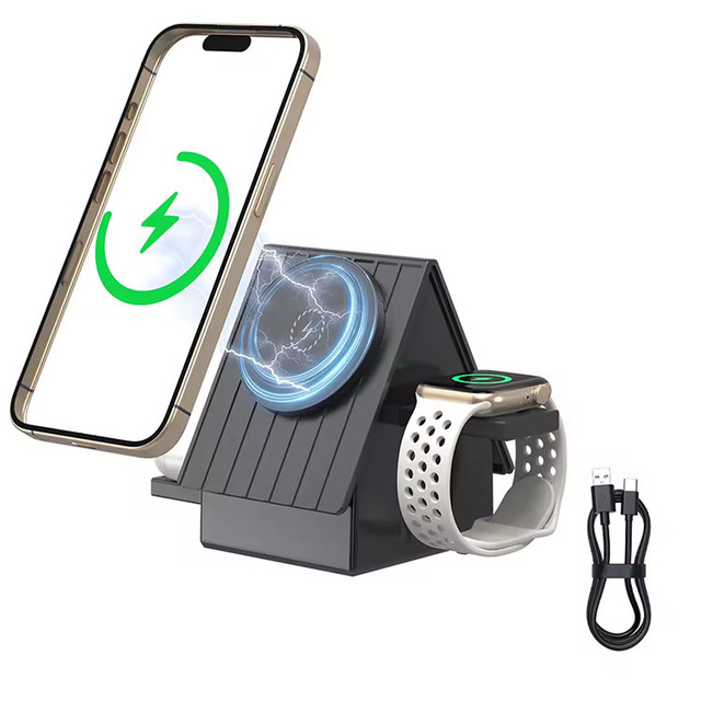 15W 3-in-1 Magnetic Wireless Fast Charging Station Multi Device Magnetic Wireless Charger for iPhone Apple Watch Airpods