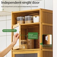 Armoire de rangement en bambou naturel avec portes en verre cannelé, armoire de cuisine à plusieurs niveaux pour cuisine, salle à manger, salon, salle de bain