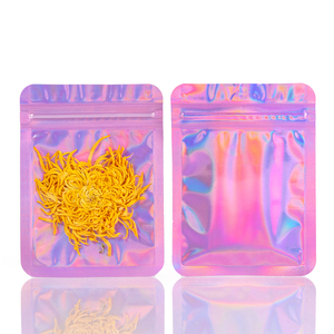 Alta qualità <span class=keywords><strong>trasparente</strong></span> frontale sacchetti di <span class=keywords><strong>plastica</strong></span> laminati ologramma Mylar bustina 3 tre lato sigillo sacchetto OPP olografico con cerniera borsa - Product Image 3