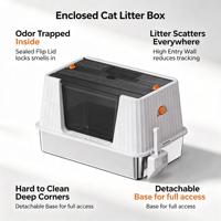 KAILAN Bac à litière pour chat en acier inoxydable et ABS, espace intérieur de 20L, anti-odeur, facile à nettoyer, design détachable, pelle offerte