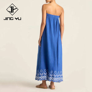 Vestido de Playa 2026 de Moda con Escote Ancho Elástico y Bordado, Fabricante de Vestidos Personalizados 100% Algodón Orgánico - Product Image 2