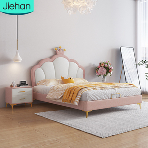 편안한 등받이와 인기있는 디자인 현대 가죽 침대 도매 가격 사용자 정의 크림 화이트 킹 사이즈 어린이 침대 소년 - Product Image 1