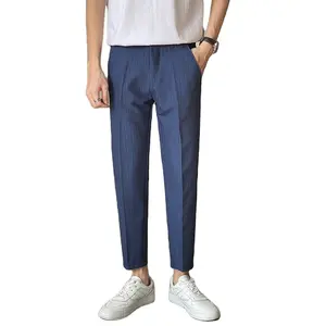 Quality Trousers Men's Summer Casual Elastic Band Suit Pants Men's TR Fabric Slim Stripes