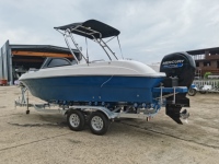 Bateau en fibre de verre Hull White up Blue Down pour 8 personnes, moteur hors-bord, avec bimini top et évier, bateau de sport familial pour la pêche et les fêtes