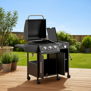 Parrilla de gas propano de 3 quemadores, 37000 BTU, área de cocción de 310 pulgadas cuadradas, quemador lateral, barbacoa para exteriores con estantes y ruedas - Product Image 2