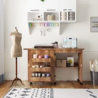 Table de couture commerciale moderne pliable, armoire de couture multifonctionnelle en bois avec 3 étagères de rangement