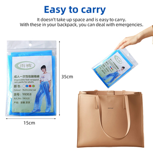Descartável PE plástico chuva calças com pé-capa impermeável chuva engrenagem para acampamento ao ar livre - Product Image 5