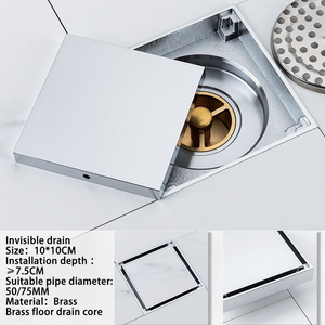Trampa de drenaje de suelo de latón <span class=keywords><strong>cromado</strong></span>, rejillas de desecho de inserción de azulejo para colador de ducha de baño y cocina para fregaderos de cocina - Product Image 2