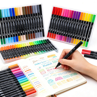 Ensemble de stylos à double pointe en plastique, pointe pinceau, marqueurs acryliques et aquarelles, 12/24/36/48 couleurs pour la coloration