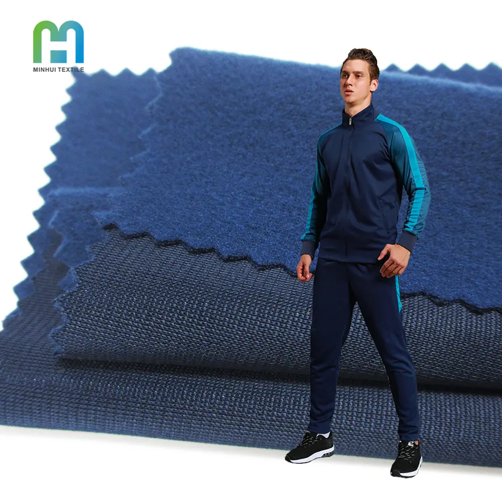 En istikrarlı kalite 100 polyester triko fırçalanmış kadife örgü süper poli kumaş 220gsm eşofman için eşofman takımları unisex