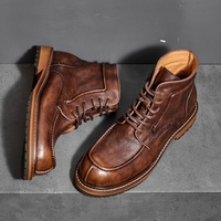 Bottes de moto montantes pour hommes, hiver 2025, en cuir de vachette rétro, à lacets, imperméables, rehaussantes, haute qualité
