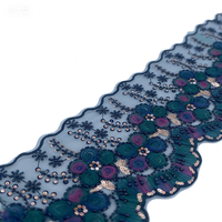 Dentelle en organza brodée florale 3D de 14 cm, bordure perlée et ruban à sequins, accessoire pour abaya du Moyen-Orient